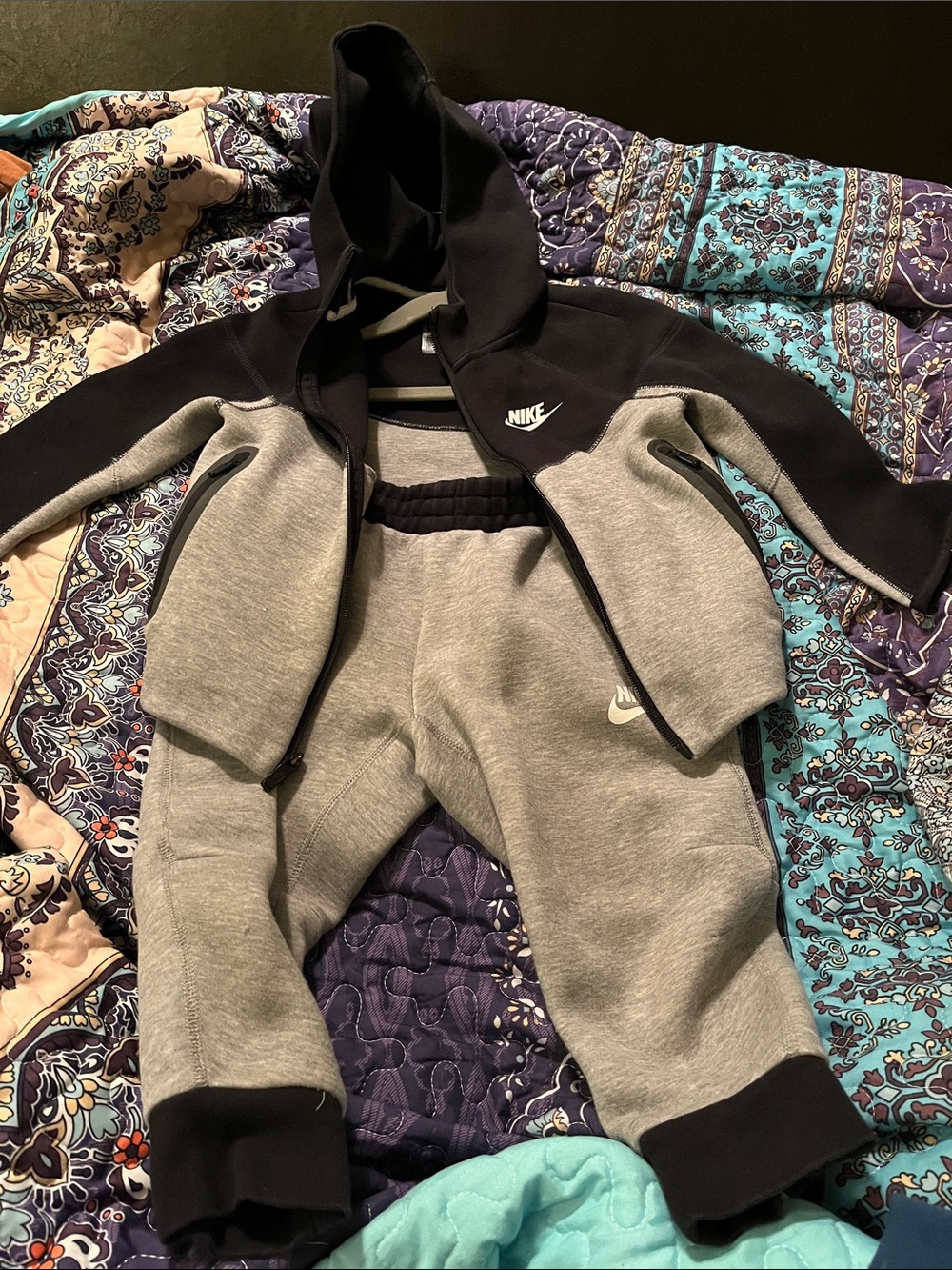 Nike Kids Grey and Black Hooded Tracksuit Set